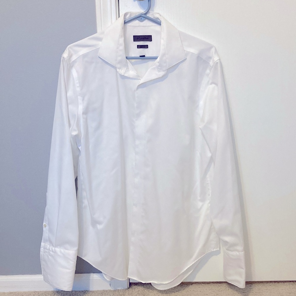 White Calvin Klein slim fit French cuff dress shirt